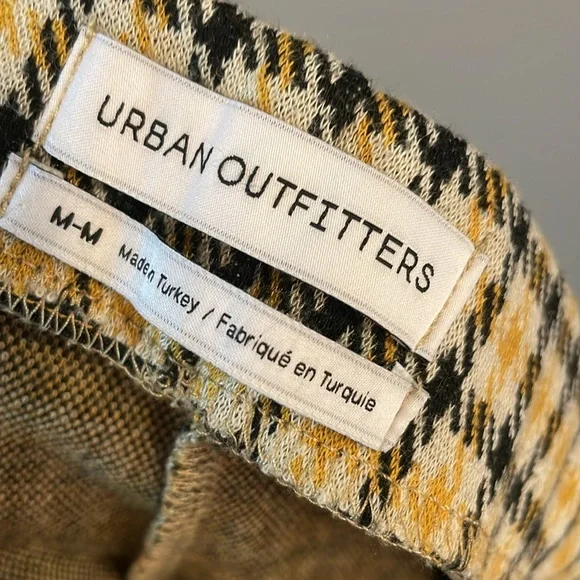 Urban outfitters cara high waist knit houndstooth slip-on pants yellow medium - Picture 6 of 7